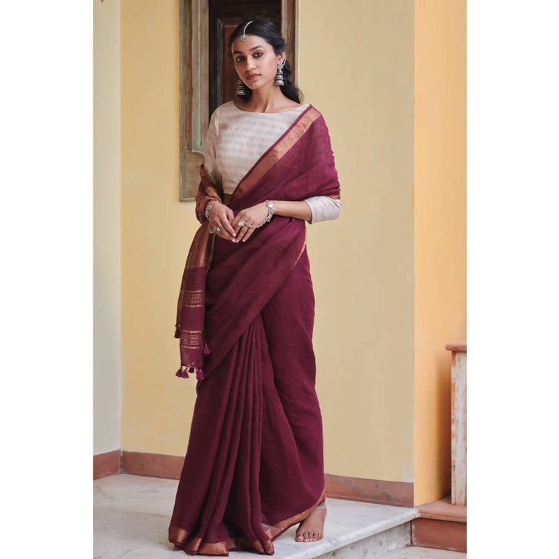 Festive Wear | Pure Linen Saree | Purple