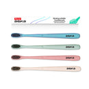 Toothbrush | Biodegradable | Wheat straw Handle | Soft Charcoal Infused Bristles | Pack of 4 (Green, Pink, White, Blue)
