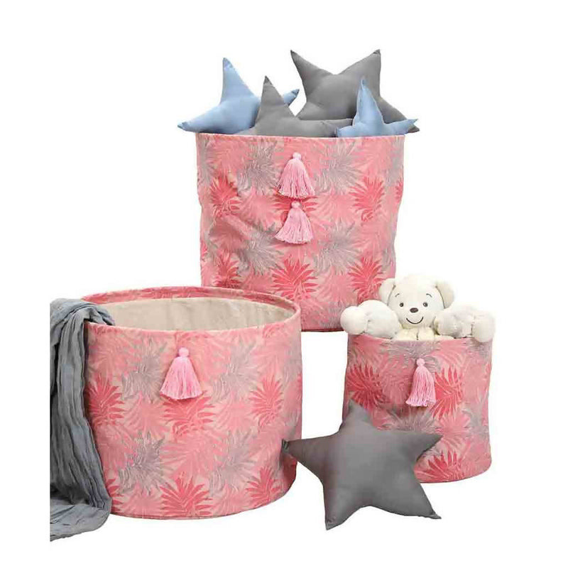 Organic Cotton Printed Storage Baskets | Pink | Set of 3