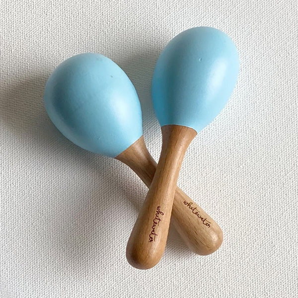 Newborn Baby Toys | Rubber Wood Maracas | Blue | BPA Free | 13 cm | Set of 2