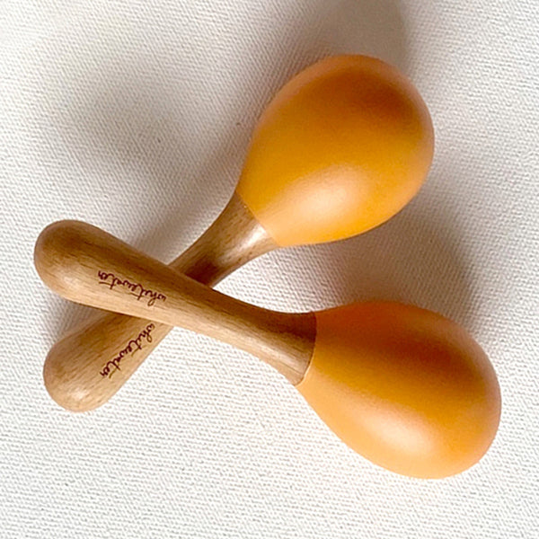 Newborn Baby Toys | Rubber Wood Maracas | Orange | BPA Free | 13 cm | Set of 2