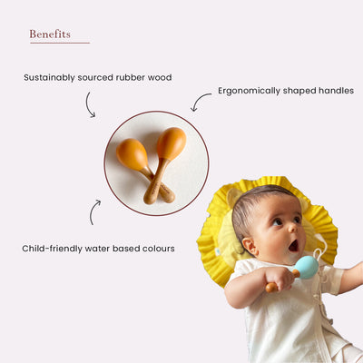 Newborn Baby Toys | Rubber Wood Maracas | Orange | BPA Free | 13 cm | Set of 2