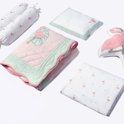 Organic Cotton Baby Cot Bedding Set | Pink | Set of 6.