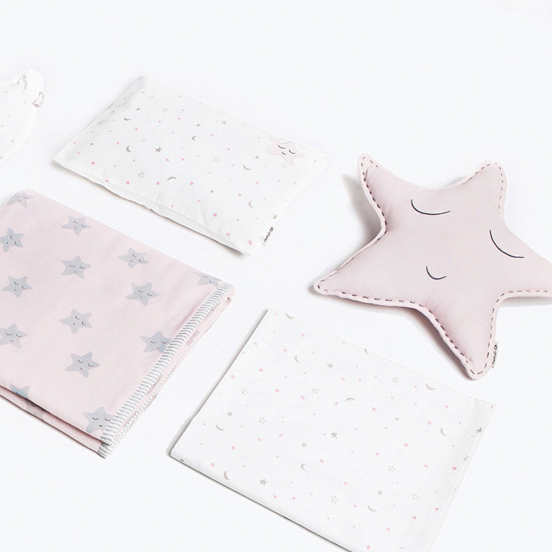 Organic Cotton Baby Cot Bedding Set | Pink | Set of 6.