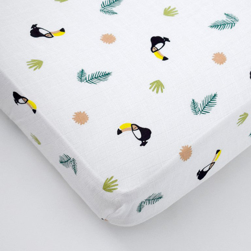 Cotton Muslin Baby Cot Sheet | Fitted | Yellow.