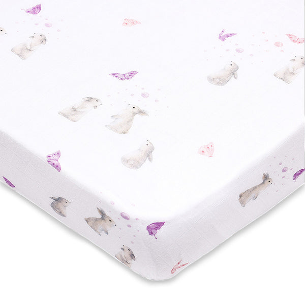 Bamboo Muslin Baby Cot Sheet | Fitted | Blue.