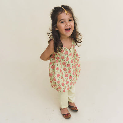 Muslin Cotton Kurta Pajama Set for Kids | Lemon Green