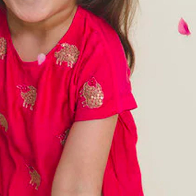 Muslin Kurta with Dhoti for Girls | Fuschia Pink