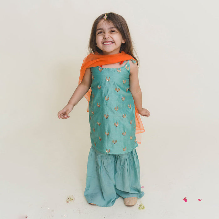 Muslin Sharara Set for Girls | Aqua Blue