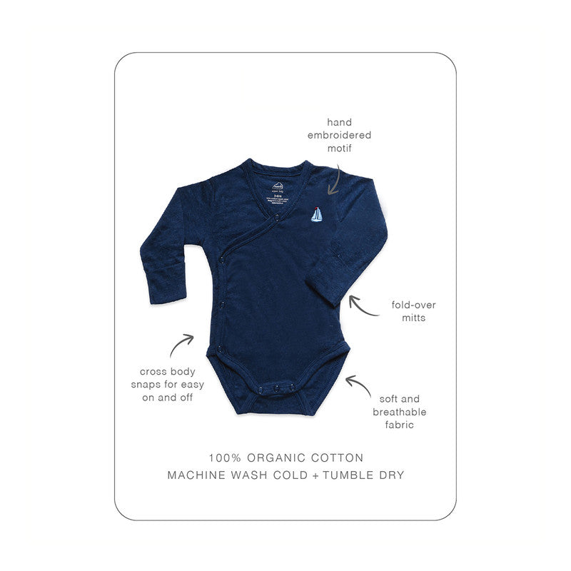 Organic Cotton Baby Bodysuit | Kimono | Blue