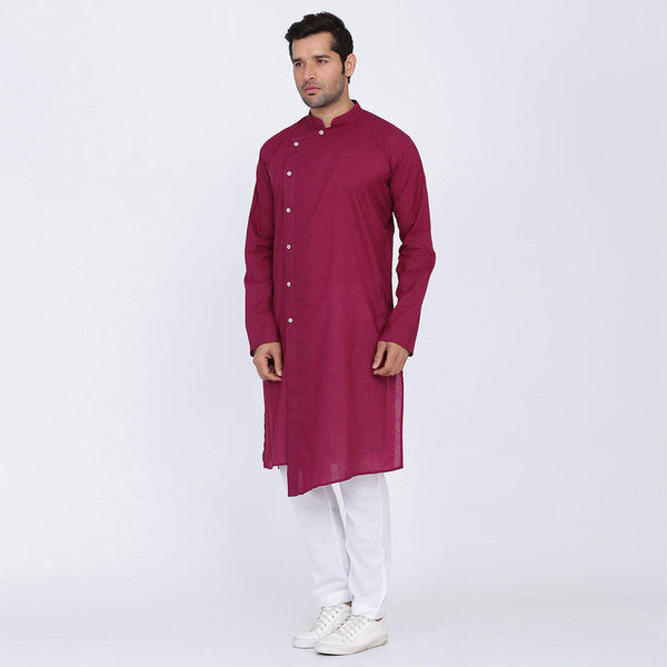 Cotton Kurta for Men | Asymmetric Style | Wine