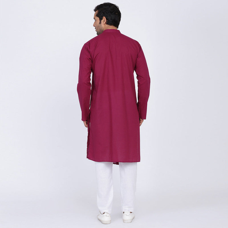 Cotton Kurta for Men | Asymmetric Style | Wine