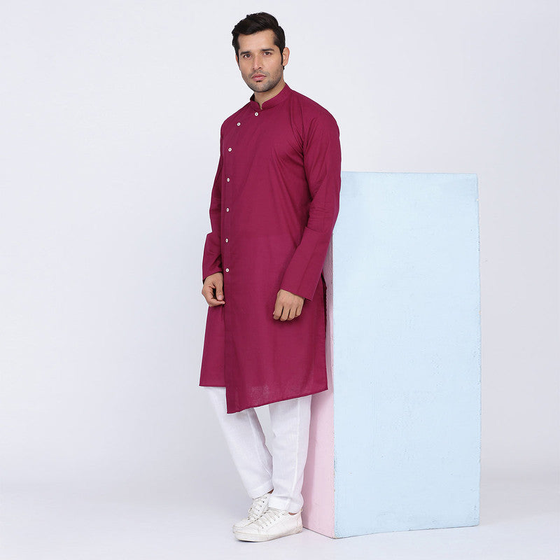 Cotton Kurta for Men | Asymmetric Style | Wine