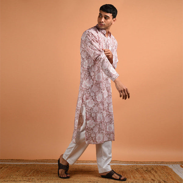 Pure Cotton Kurta For Men | Hand Block Printed | Brown