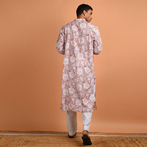 Pure Cotton Kurta For Men | Hand Block Printed | Brown