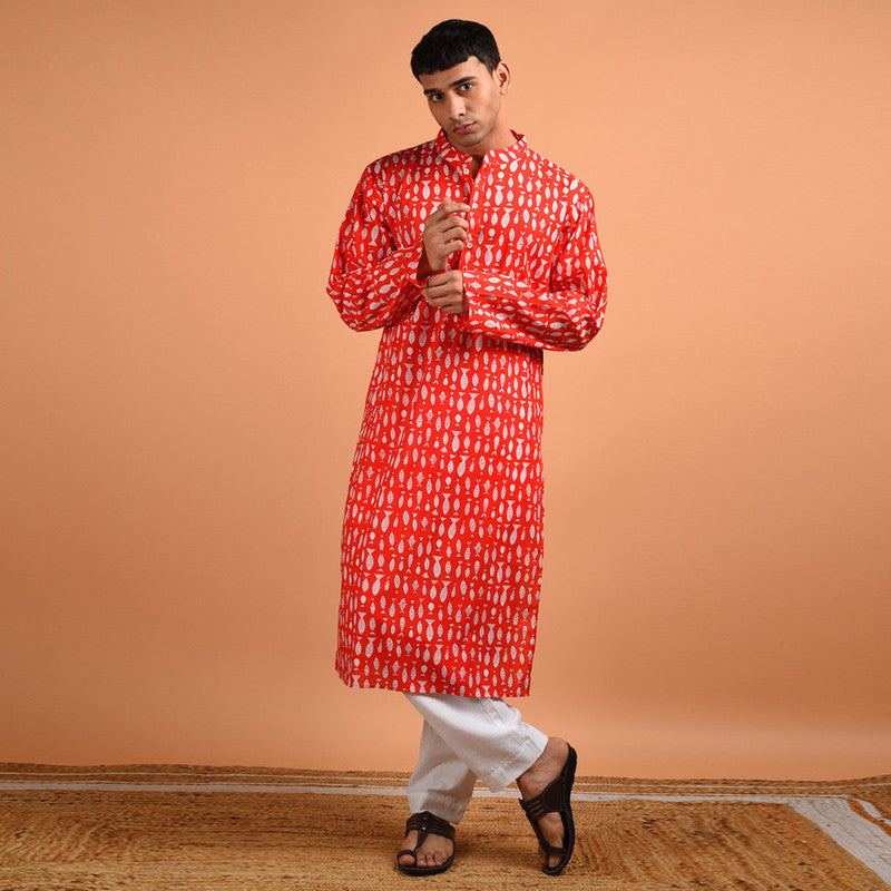 Pure Cotton Printed Kurta | Red