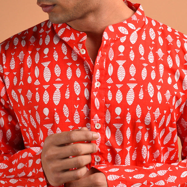 Pure Cotton Printed Kurta | Red