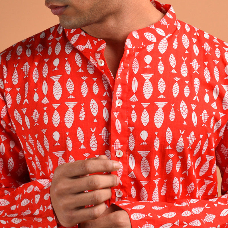 Pure Cotton Printed Kurta | Red