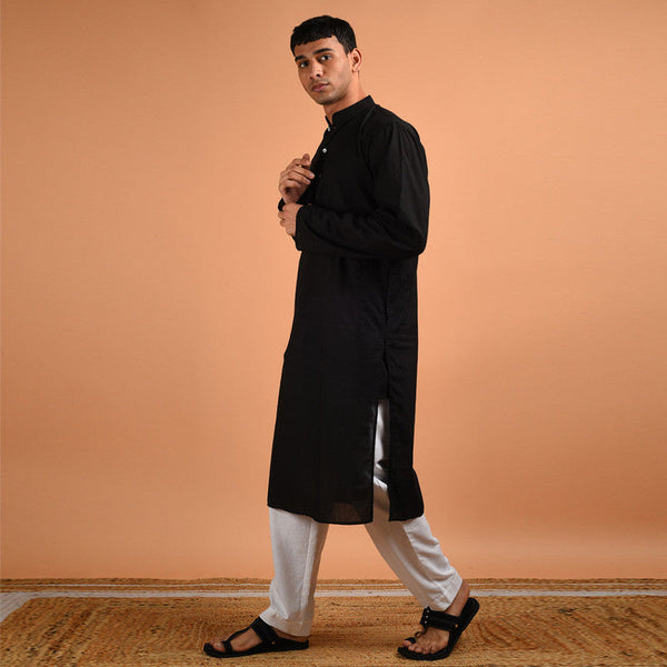 Pure Cotton Kurta For Men | Black