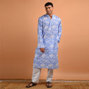 Pure Cotton Kurta For Men | Hand Block Printed | Blue