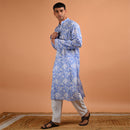 Pure Cotton Kurta For Men | Hand Block Printed | Blue