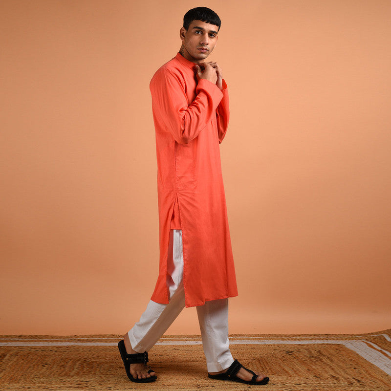 Pure Cotton Kurta For Men | Coral