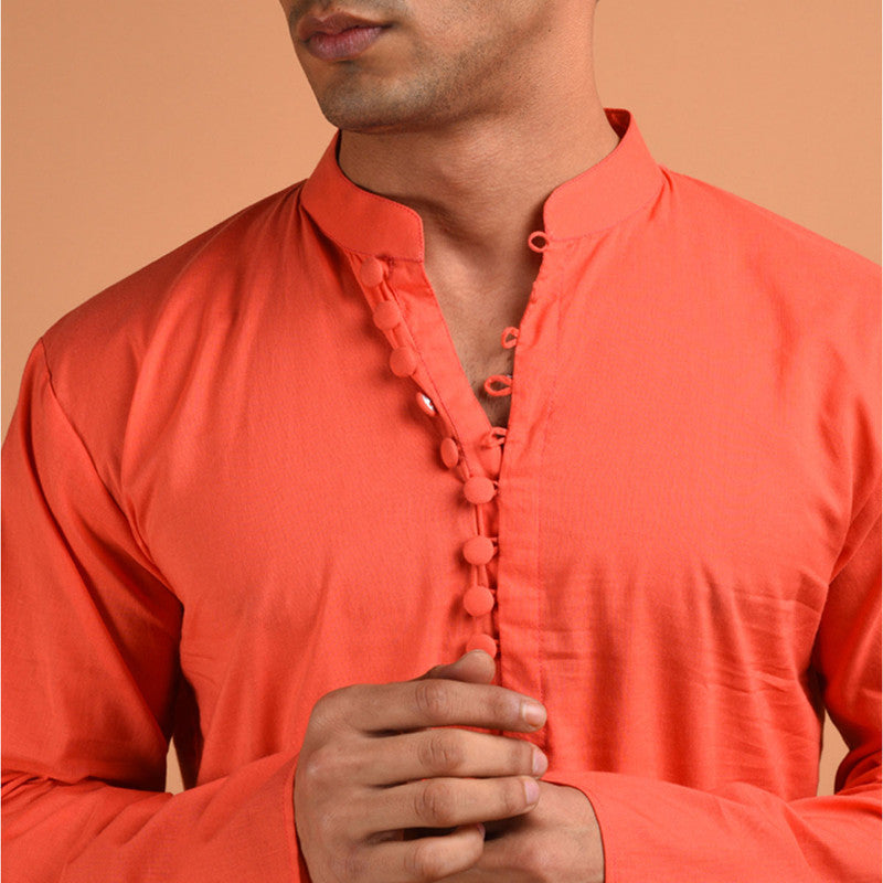 Pure Cotton Kurta For Men | Coral