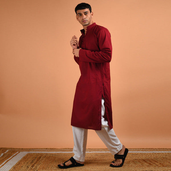 Pure Cotton Kurta For Men | Maroon