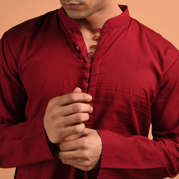 Pure Cotton Kurta For Men | Maroon