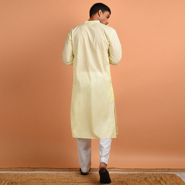 Pure Cotton Kurta For Men | Full Sleeved | Yellow