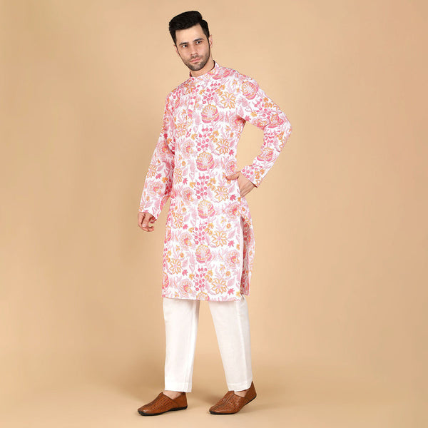 Cotton Kurta for Men | Hand-Block Print | Pink