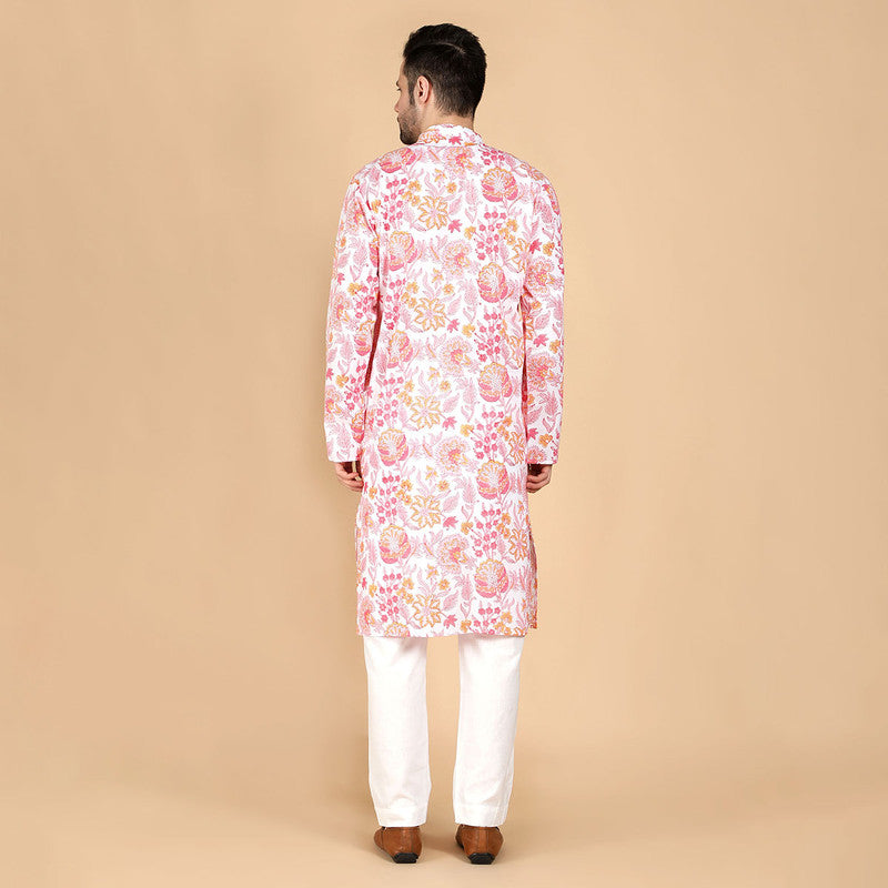 Cotton Kurta for Men | Hand-Block Print | Pink