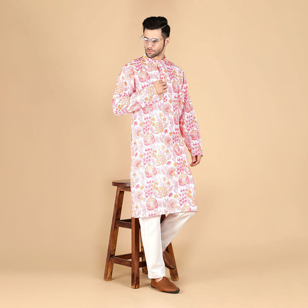 Cotton Kurta for Men | Hand-Block Print | Pink