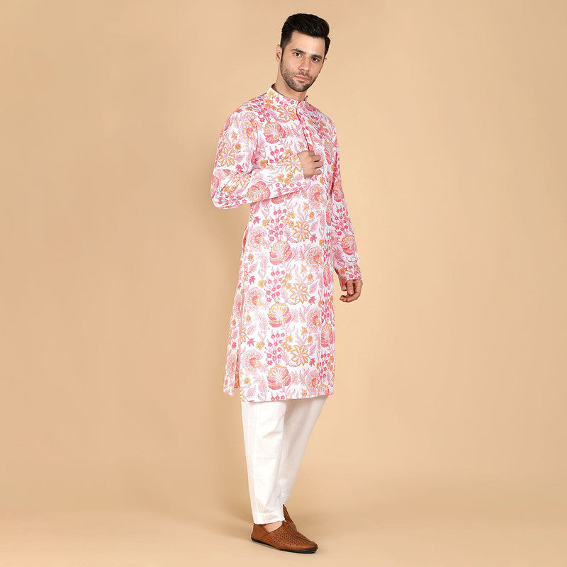 Cotton Kurta for Men | Hand-Block Print | Pink