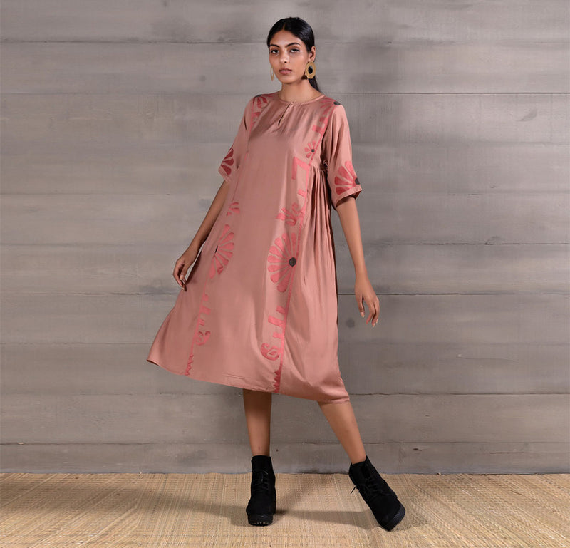 Cotton Silk Flared Dress With Slip | Pink