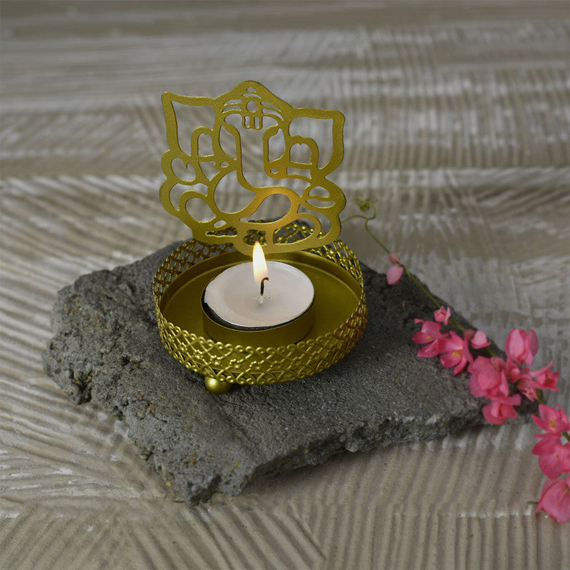 Gold Finish Ganesh Tealight Holder.