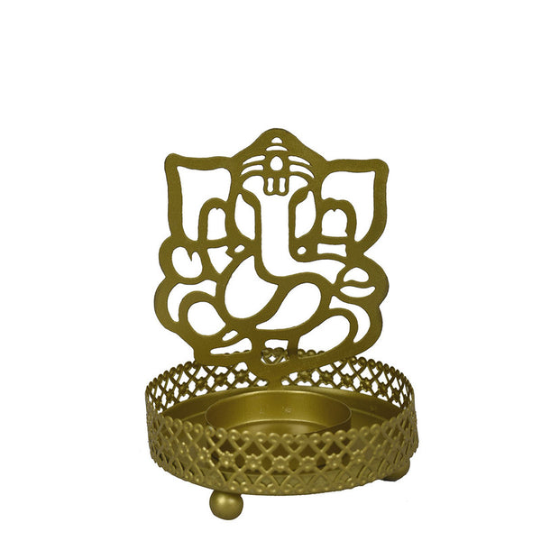 Gold Finish Ganesh Tealight Holder.