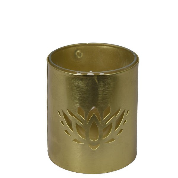 Gold Finish Lotus Pillar Candle Holder.