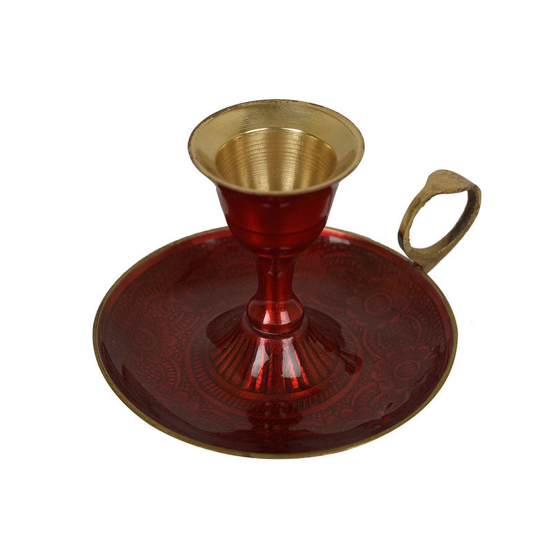 Brass Red Candle Holder - 3 Inches