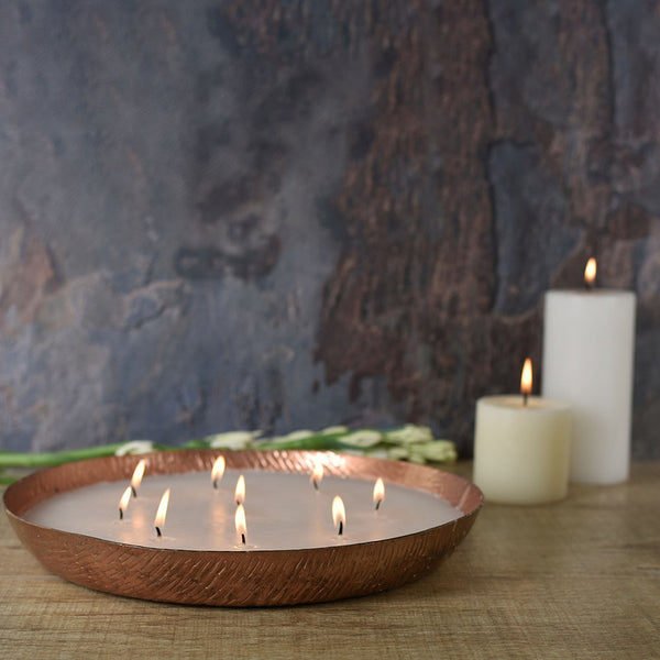 Diwali Gift Hampers | Copper Finish Scented Wax Urli Bowl - 12 Inches