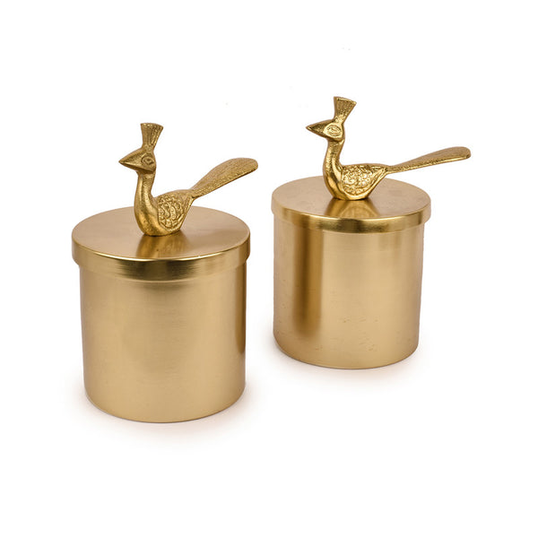 Iron Jars with Lid | Gold Finish | Set of 2