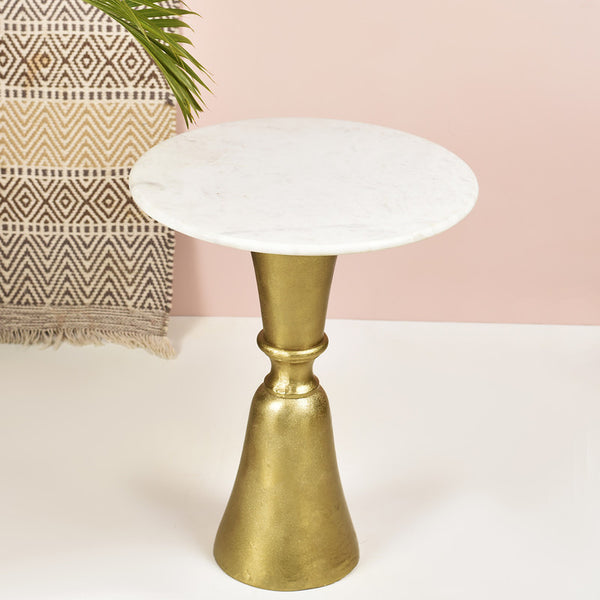 Aluminium & Marble Side Table | Gold & White