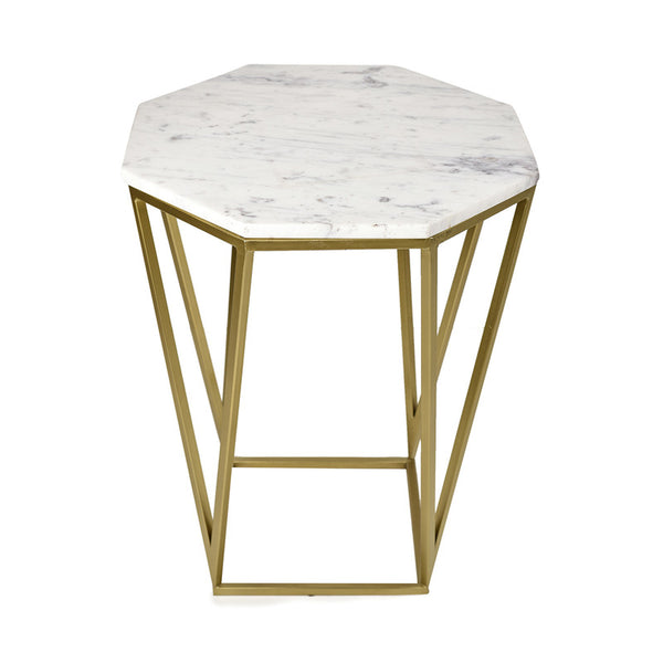 Iron & Marble Table Hexagon Table | Gold & White