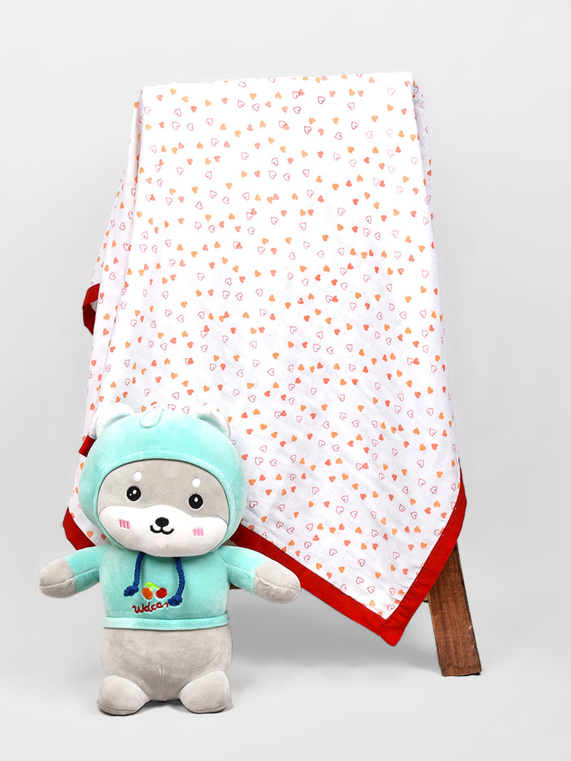 Organic Cotton Dohar Blanket for Kids | Red Heart | 100 x 100 cm.