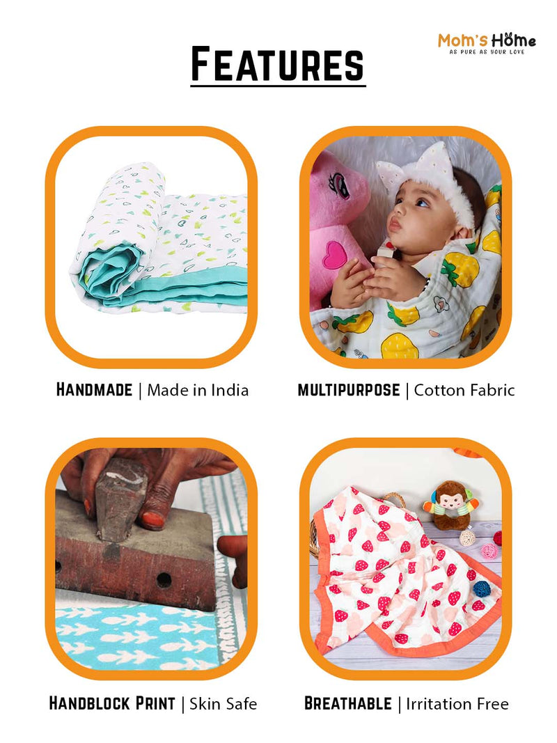 Organic Cotton Dohar Blanket for Kids | Red Heart | 100 x 100 cm.