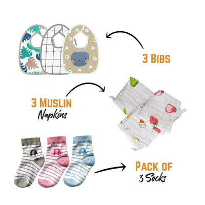 Baby Shower Gifts | Organic Cotton Muslin Gift Hamper | Pack of 9