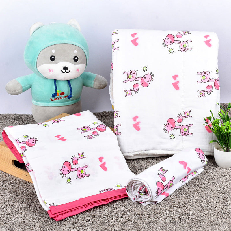 Newborn Baby Gifts | Baby Dohar Blanket | AC Quilt | Muslin Swaddle | Set of 3.