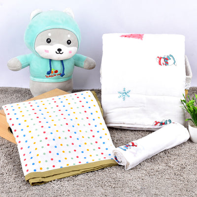 Gift for Newborn Baby | Baby Dohar Blanket | AC Quilt | Muslin Swaddle | Set of 3