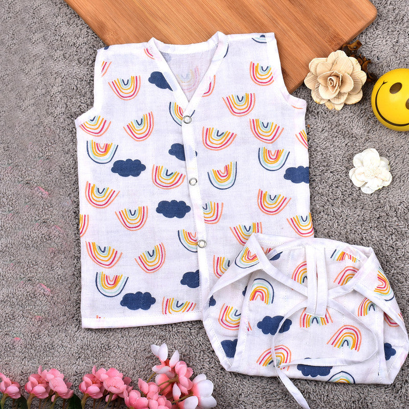 Organic Cotton Baby Jabla & Nappy Set | Rainbow Print