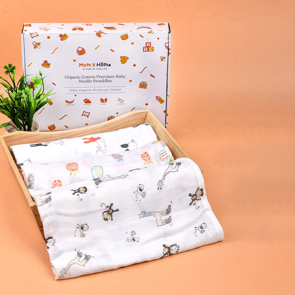 Organic Cotton Baby Swaddle | White | 100 x 100 cm | Pack of 3.